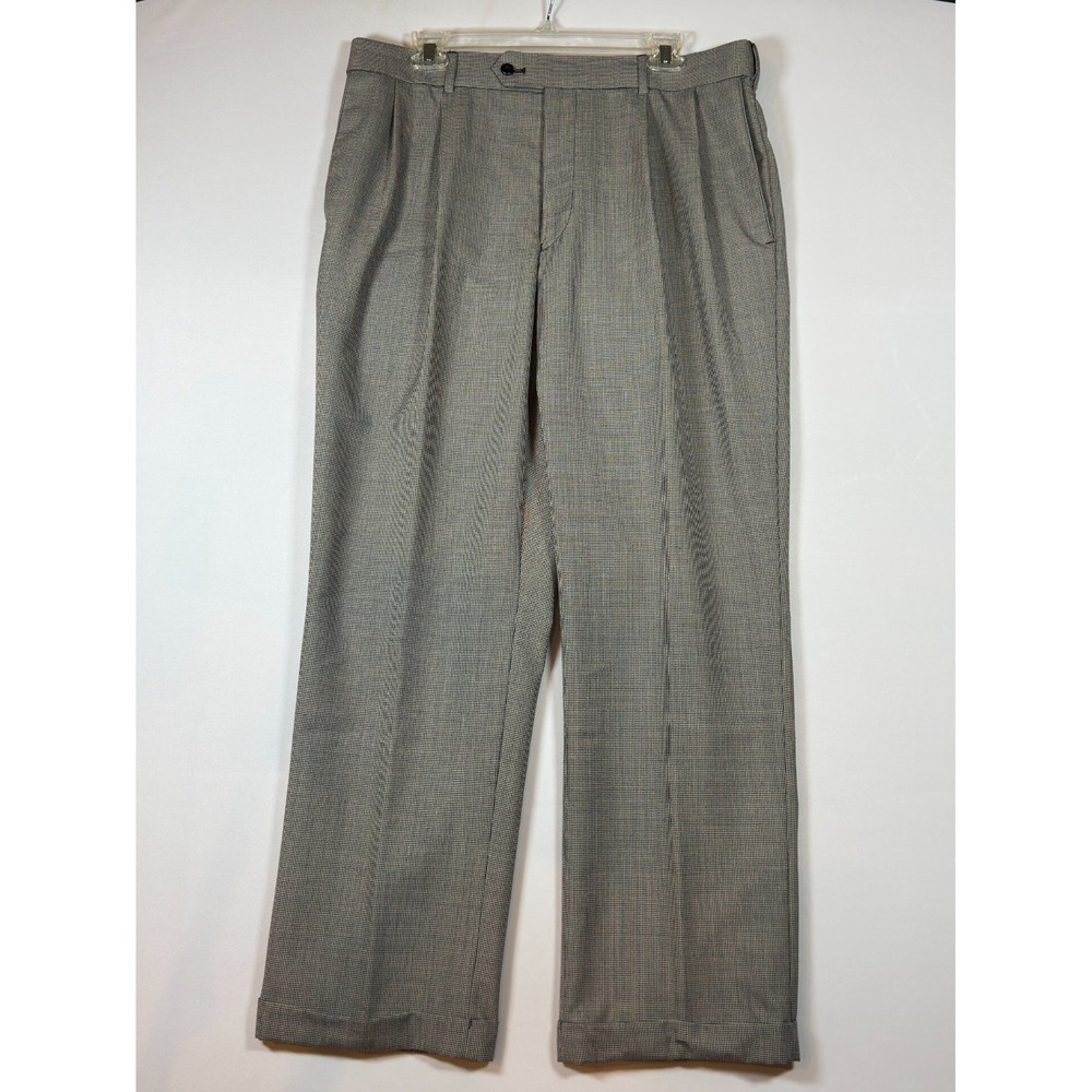 VTG Men's 36x30 Worsted Wool Blend Pleated Tweed Trousers Cuffed Hem Classic 90s